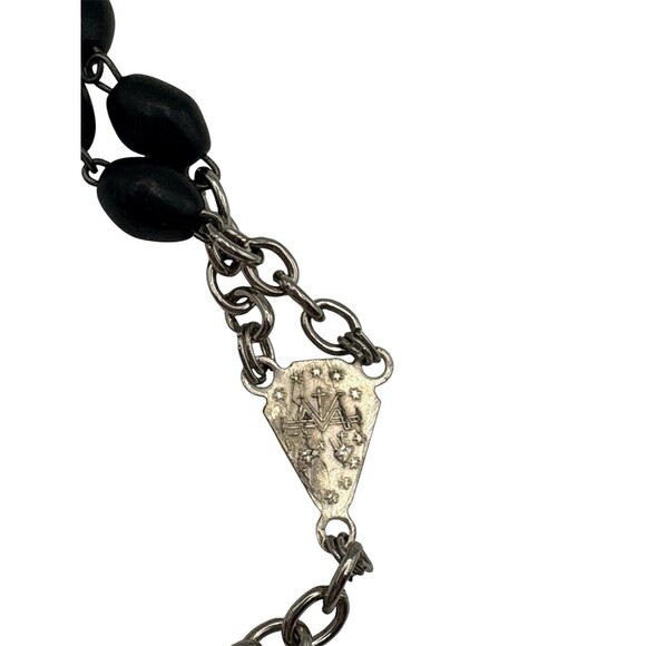 Vintage Black Beaded Rosary Silver Tone 22” Cross Christian Religious Catholic - Picture 5 of 7
